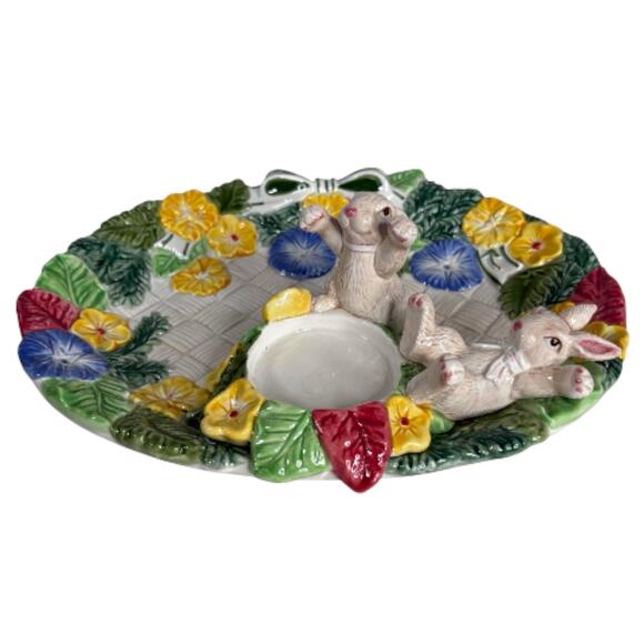 Fitz & Floyd Bunnies & Blooms Rabbit Floral Candle Holder 2” Votive Easter - Picture 3 of 7